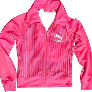 Classic Puma Track Jacket in Pink with White Pinstripes
